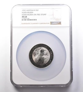 1992 Australia 2 Dollars Silver Kookaburra On Tree Stump MS68 NGC *4695 - Picture 1 of 3