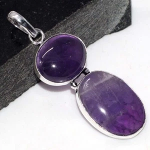 Natural Amethyst 925 Silver Plated Long Pendant 2.3" Valentine Jewelry MJ - Picture 1 of 3
