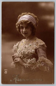 Postcard Anniversary Anniversaire French Studio Portrait Bride Wedding AN Paris - Picture 1 of 2