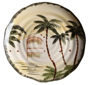 5 Speiseteller; MAULBEERHAUS; grün beige; Palmen Kokosnüsse; 2004 Vintage - Bild 1 von 5