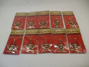 Lot 10 Gold Tone Rhinestone Pirate Necklace Pendant Skull and Crossbones Sword - Picture 1 of 5