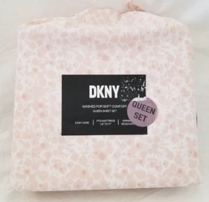 4 pc DKNY Pink & White Queen Sheet Set NIP - Picture 1 of 10