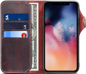for iPhone 14Pro Max 14plus 15 13 12 Case Genuine Leather Flip Wallet Case Cover - Picture 1 of 33