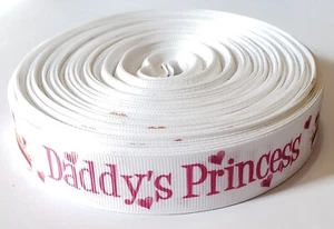 20 Yards "Daddy's Princess" with Crown Pink White Gold Grosgrain Ribbon - Picture 1 of 6