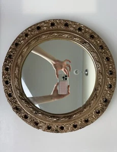 Vintage Round Rococo Style Plaster Moulded Wall Mirror With Scroll & Leaf - Picture 1 of 11