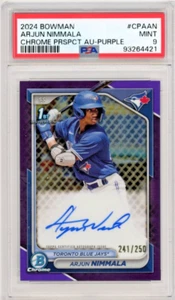 2024 Bowman Arjun Nimmala Chrome Purple Refractor Auto #241/250 PSA 9 Blue Jays - Picture 1 of 2
