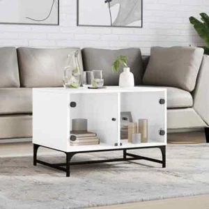 vidaXL Coffee Table with Glass Doors White 68.5x50x50 cm - Picture 1 of 10