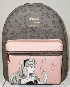 Loungefly Disney Sleeping Beauty Mini Backpack Aurora Birds Gray Pink NEW - Picture 1 of 20