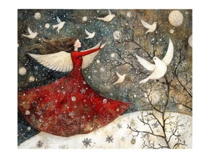 20x16 Christmas Angel and White Doves Christmas Canvas - Picture 1 of 8