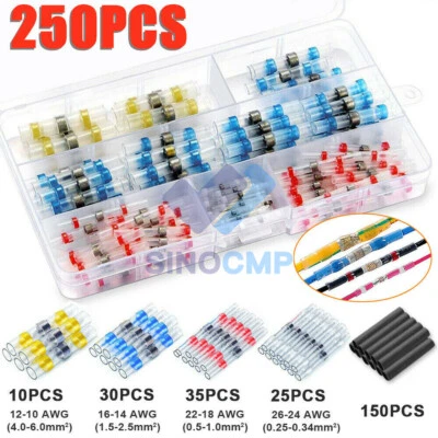 250pcs Waterproof Solder Seal Heat Shrink Wire Butt Terminal Connectors Set AFT - Image 1 of 4