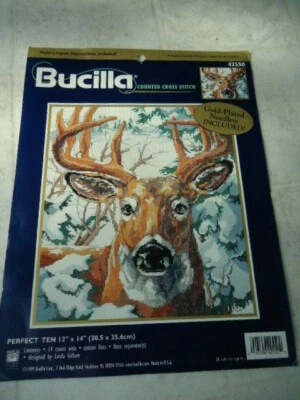 Bucilla Perfect 10 Deer Head In Snow Counted Cross Stitch Pattern/Chart #42550 - Image 1 of 4
