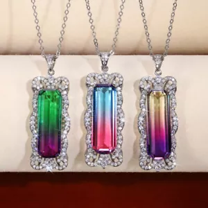 Fashion 3 Colors 925 Silver Filled Cubic Zircon Necklace Pendant Wedding Jewelry - Picture 1 of 11