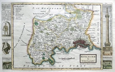 MAPA GRABADO COBRE ANTIGUO ORIGINAL MIDDLESEX LONDRES POR HERMAN MOLL c1724 Foto 1 de 4