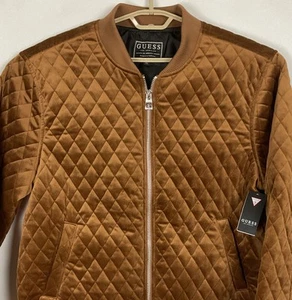 Guess Jacket Men’s Velvet Quilted Full Zip Bomber Sz XXL Muted Gold 48” Chest - Picture 1 of 18