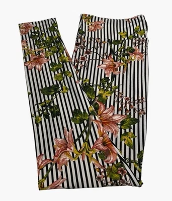 LuLaRoe Leggings TC Tall Curvy Floral LILY STRIPE Flower Multicolor Yoga Waist - Image 1 of 4