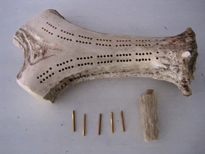 Native American Handmade Moose Antler Cribbage Board w/Moose Antler Peg Holder - Picture 1 of 9