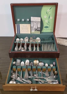 Antique 1847 Rogers Bros Springtime Silverplate Flatware Chest W/ Extras - Picture 1 of 7