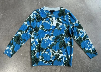 J Crew Womens Tippi Floral Sweater Size S Sequin Merino Wool Azure Blue Green - Image 1 of 4