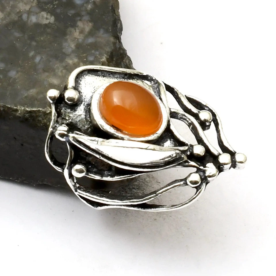 Carnelian 宝石手工戒指首饰婚礼美国尺寸 7.75 AR 41309 — 第 1/1 张图片