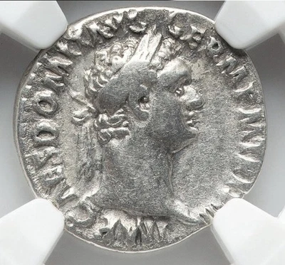 Domitian 81-96 AD, Roman Empire AR SILVER Denarius Ancient Rome Caesar, NGC Ch F - Image 1 of 4