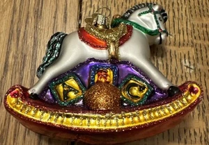 2002 NEU alte Welt Weihnachten OWC mundgeblasenes Glas Schaukelpferd Ornament ohne Box - Bild 1 von 5