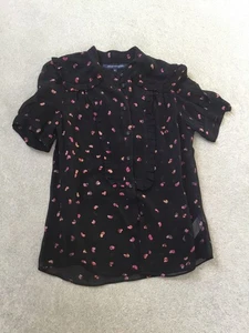 French Connection UK8 Feminine Top Blouse Black S/Sleeve Pretty Trims Ex. Condit - Picture 1 of 10