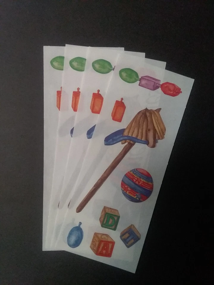 Creative Memories ~ Лот из четырех студийных наклеек ~ 2 «x 5» ретро детские игрушки - Изображение 1 из 1