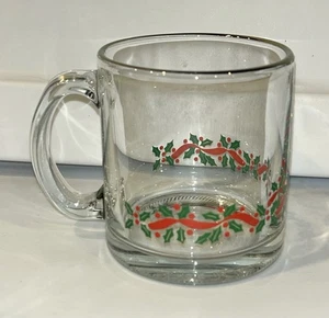 Vintage Libbey Christmas Glass Mug - Holly, Gold Trim 12 Oz. - Picture 1 of 13