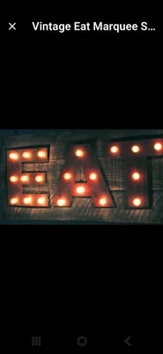 Vintage Rustic Wooden “EAT” Light-Up Marquee Sign – 24"x12" Kitchen Wall Decor - Image 1 of 3