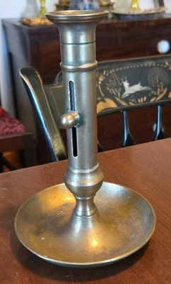 Antique Brass Candlestick Holder Push Up Chamberstick 19th Century - Image 1 of 4