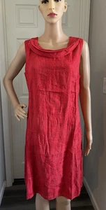 Vestido Lina Tomei Talla L Italia Sin Mangas Cuello Capucha Rojo Lino Nuevo con Etiquetas - Imagen 1 de 5
