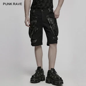 Punk Rave Hombres Negro Gótico Punk Hebilla Correa 3d Bolsillo Pantalones Cortos Informales - Imagen 1 de 21