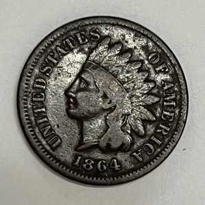 1864-L Indian Cent Bronze Very Good Details Better Date - Picture 1 of 3