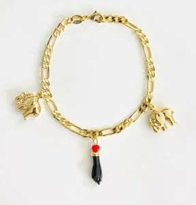 18K GOLD FILLED AZABACHE ELEPHANT ADULT BRACELET / PULSERA AZABACHE ADULTO-B142 - Picture 1 of 5