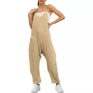 Trendy Queen, M, Apricot, Jumpsuit Casual Summer Romper Baggy Pocketed Overalls - Picture 1 of 7