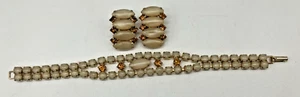 Vintage 50er Jahre opak Creme & Bernstein Strass Armband & Ohrringe Krappen Set - Bild 1 von 5