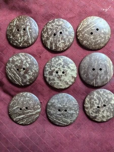 9 pcs Natural Coconut Shell Buttons 2  1/4 inch diameter Inch  55mm - Picture 1 of 3