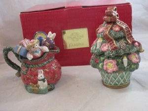 Vintage Fitz and Floyd Classics Christmas Wreath Sugar/Creamer w/Spoon 19/331 - Picture 1 of 7