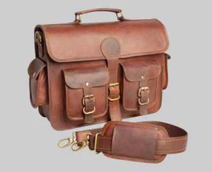 Briefcase Satchel Genuine Laptop Men's Vintage Handmade Leather Messenger Bag - Picture 1 of 11