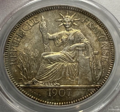 1907-A French Indo China Silver Piastre - PCGS MS63 - Lec-290 - Image 1 of 4