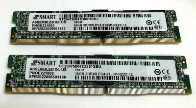 2x SMART 16GB 2DRx8 PC4-2133P-NZZZ-12 (ST2047MR41D851SBU) ECC Server RAM 2x16gb - Image 1 of 2