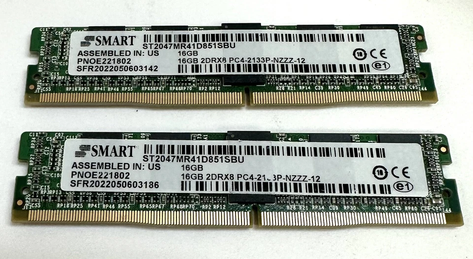 2x SMART 16GB 2DRx8 PC4-2133P-NZZZ-12 (ST2047MR41D851SBU) ECC Servidor RAM 2x16gb Foto 1 de 2