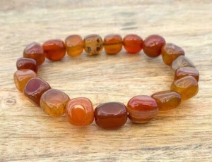 Carnelian Gemstone Tumbled Stone Bracelet Reiki Yoga Gift Crystal - Picture 1 of 5
