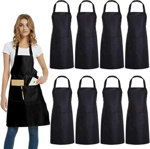 8er Pack DUSKCOVE Unisex schwarz kommerzielle Schürze mit 2 Taschen zum Kochen & Zeichnen - Bild 1 von 6