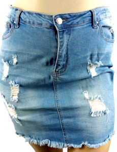 Wax jean blue denim spandex stretch multi pockets distressed skirt 3XL
