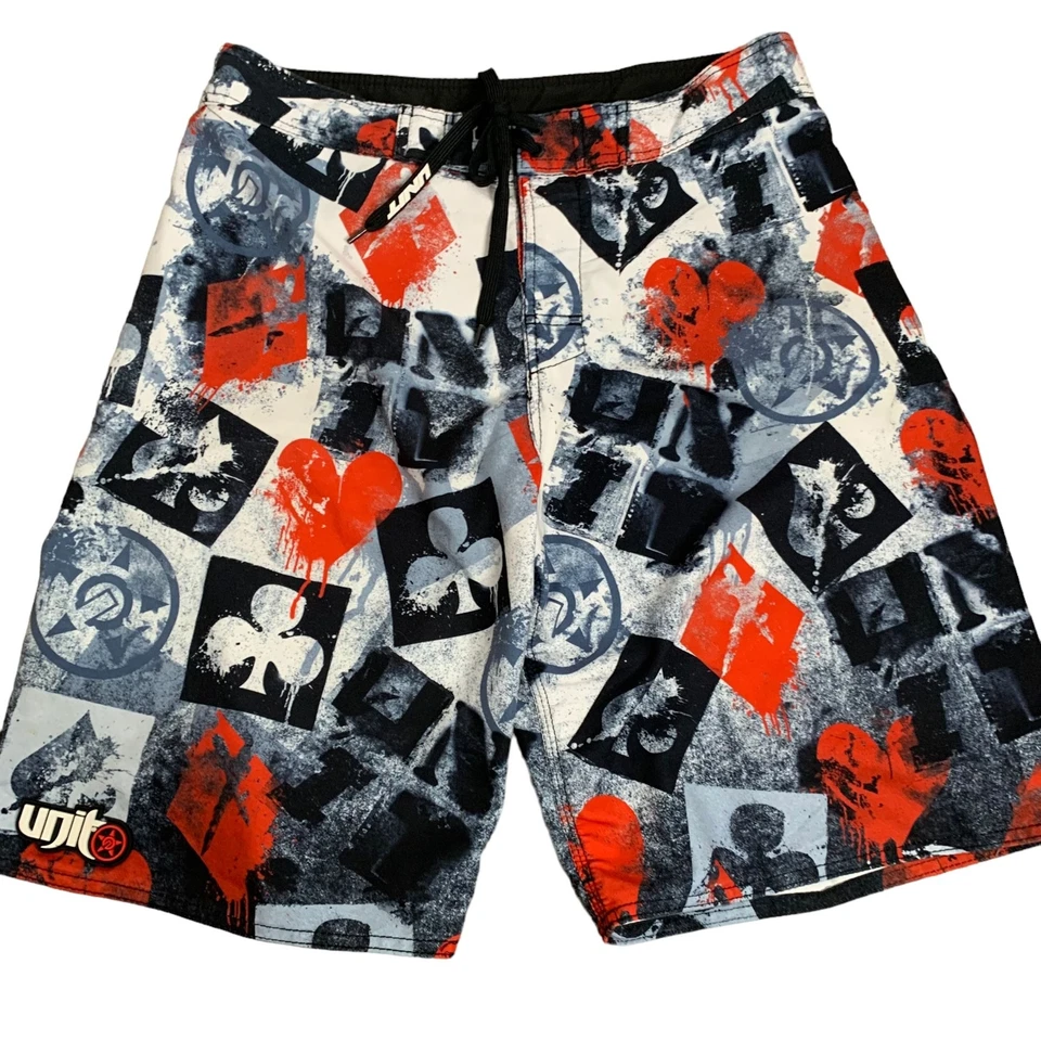 Unit Riders доска шорты плавки 32 белый граффити карман на шнурке серфинга - Изображение 1 из 4