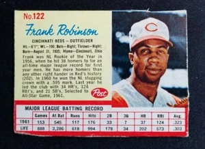 1962 Post Cereal #122 FRANK ROBINSON, HOF, VG (Lt. Crease) - Picture 1 of 2