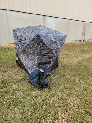 Sports Afield 180 Degree See Through Mossy Oak Camo Ground Blind w/ Chair  - Image 1 of 4