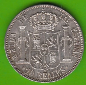 Coin Silver Real Spain 10 Reales 1863 Madrid Very Pretty nswleipzig - Picture 1 of 3