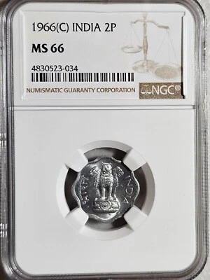 India 2 Paise 1966C NGC MS 66 - Image 1 of 2